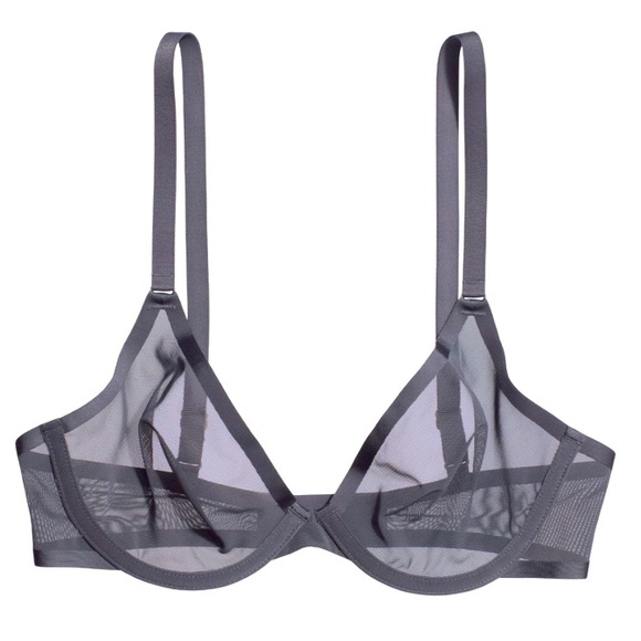 BRAND NEW CUUP The Plunge Bra Slate Gray Sheer Mesh Grey Underwire 32G Bralette - Picture 1 of 8